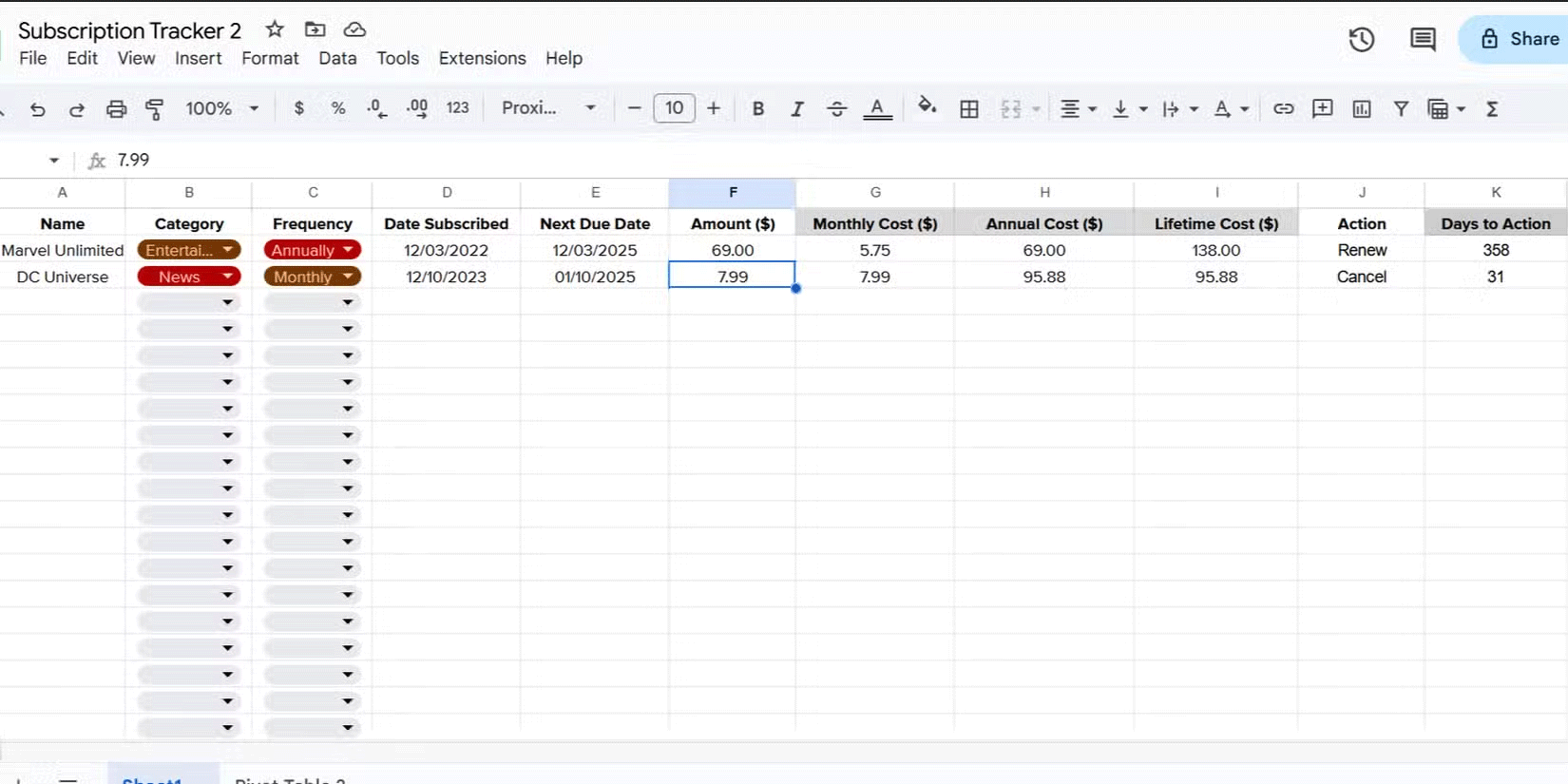Template trình theo dõi đăng ký nâng cao trong Google Sheets