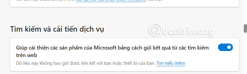 Bật cải thiện dịch vụ tìm kiếm trên Edge