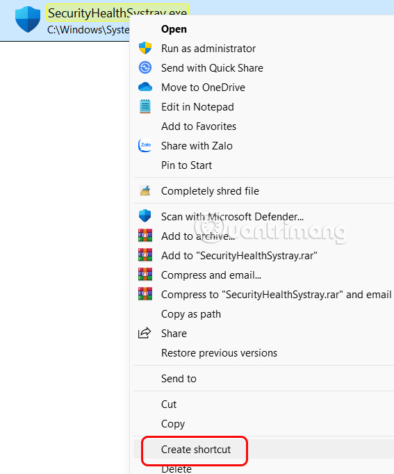 Tạo phím tắt Windows Security