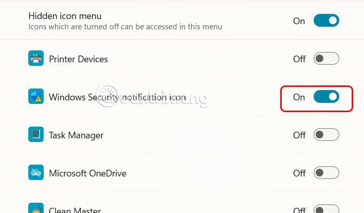 Hiện icon Windows Security tại Taskbar Windows