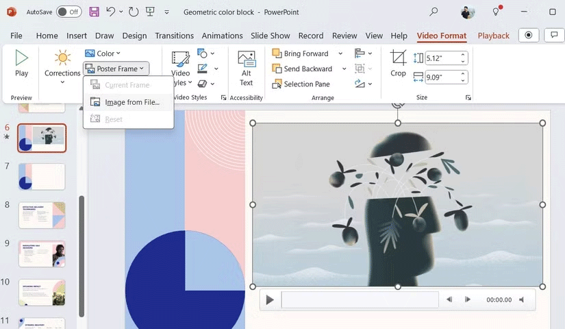Tùy chọn Poster Frame trong bài thuyết trình PowerPoint