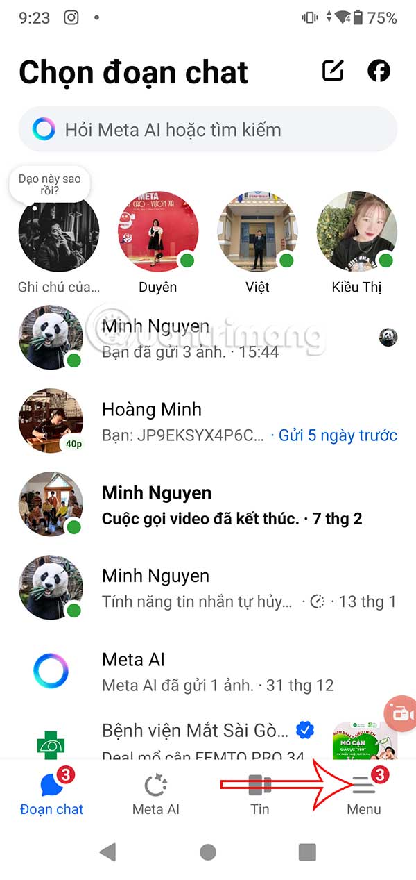 Giao diện Messenger