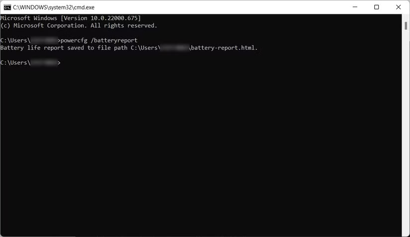 Tạo báo cáo về pin trong Command Prompt