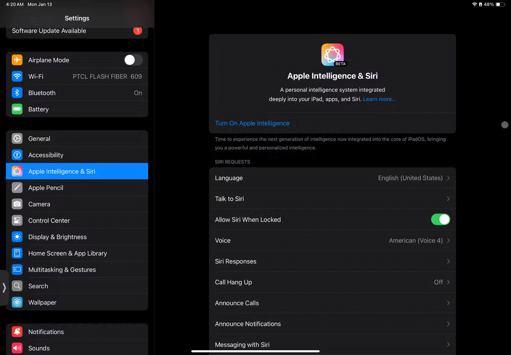 Cài đặt Apple Intelligence & Siri trên iPad