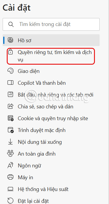 Quyền riêng tư, tìm kiếm và dịch vụ trên Edge