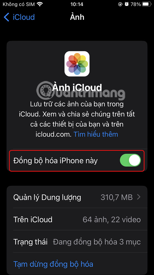Bật iCloud Photos