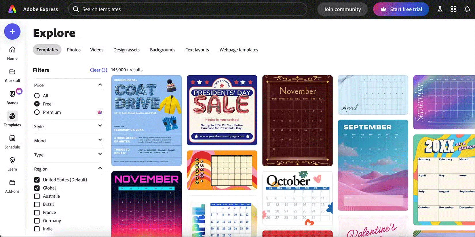 Thư viện template Adobe Express