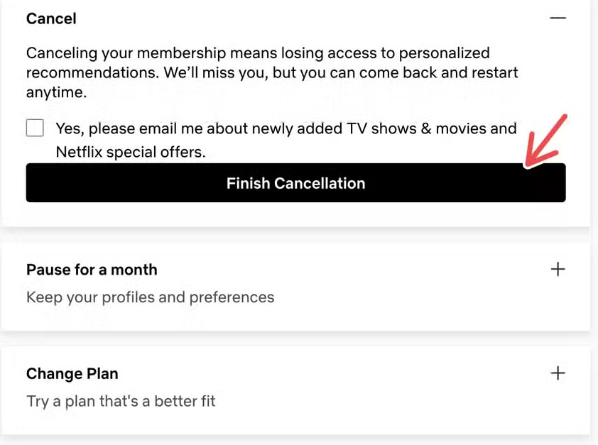 Hoàn thành dừng đăng ký Netflix