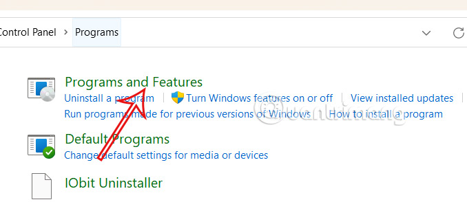 Programs and Features Windows 11