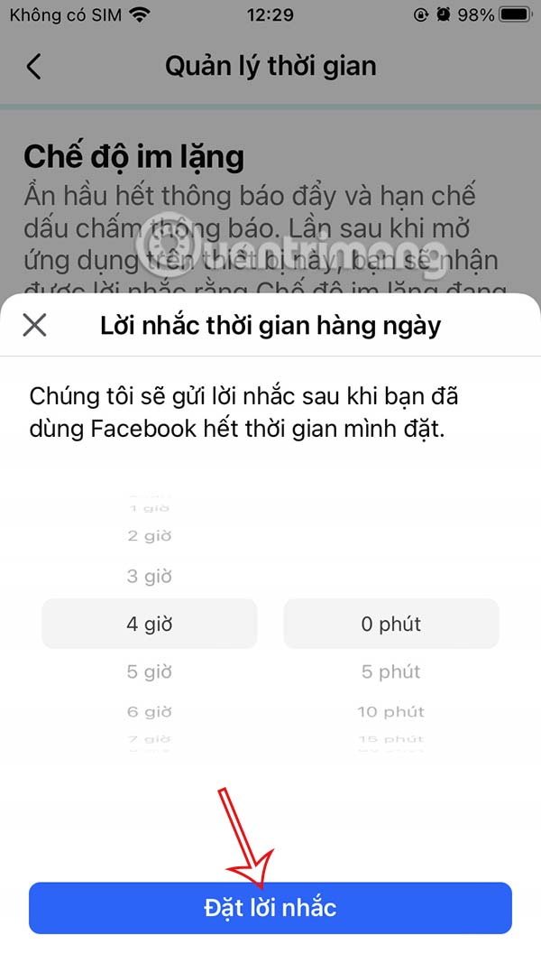Đặt thời gian dùng Facebook