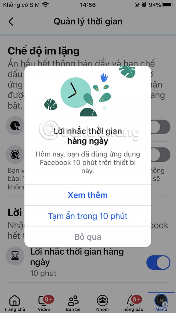 Thông báo hết thời gian dùng Facebook