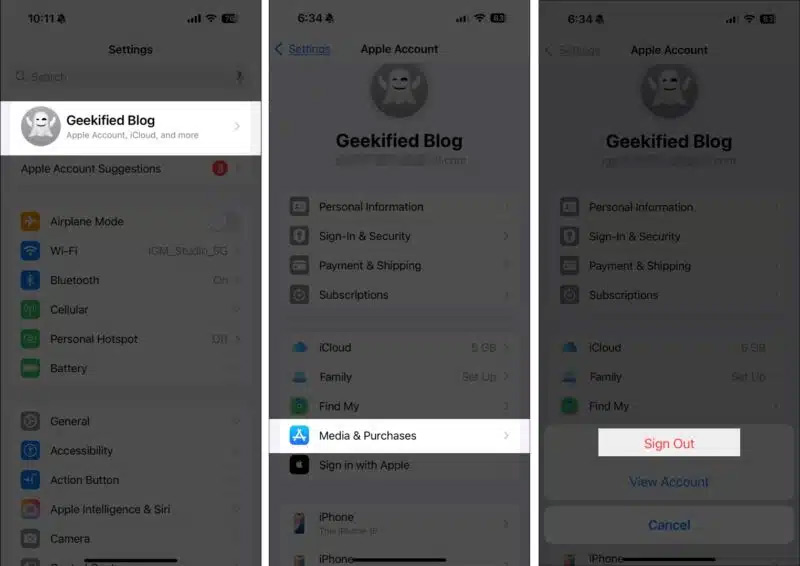 Đăng xuất tài khoản Apple chính