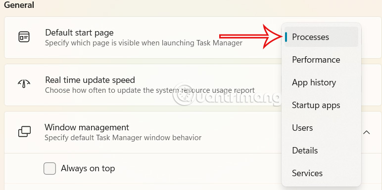 Cài tab mặc định trong Task Manager