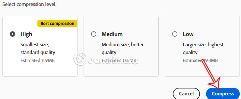 Chọn kiểu nén PDF trên Adobe Acrobat