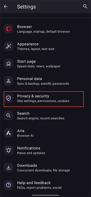 Thiết lập cá nhân trên Opera mini