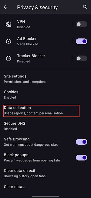 Thu thập dữ liệu trên Opera mini