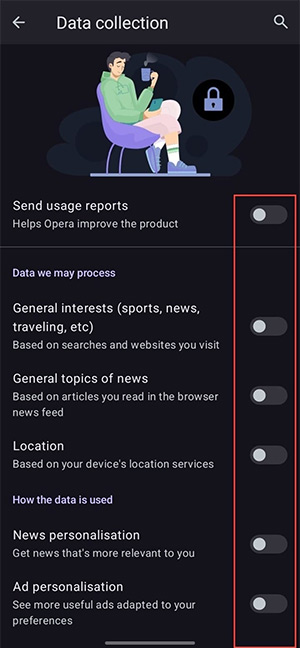 Tắt thu thập dữ liệu trên Opera mini