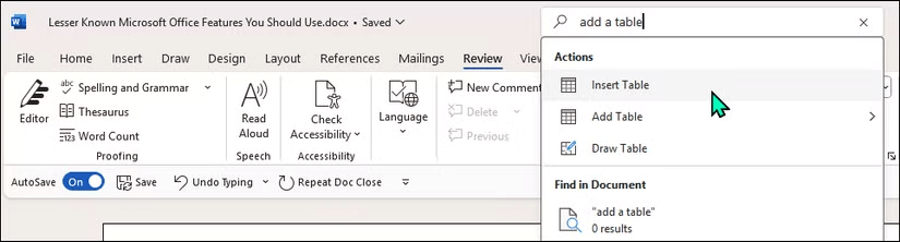 Chức năng tìm kiếm của Microsoft trong ứng dụng Word trên Windows 11