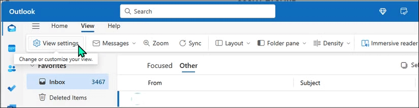 View settings trong ứng dụng Outlook Windows