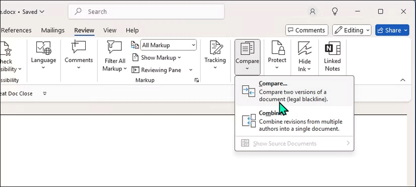 Tính năng so sánh trong ứng dụng Word trong Windows 11
