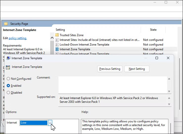 Cài đặt policy Internet Zone Template trong Group Policy Editor