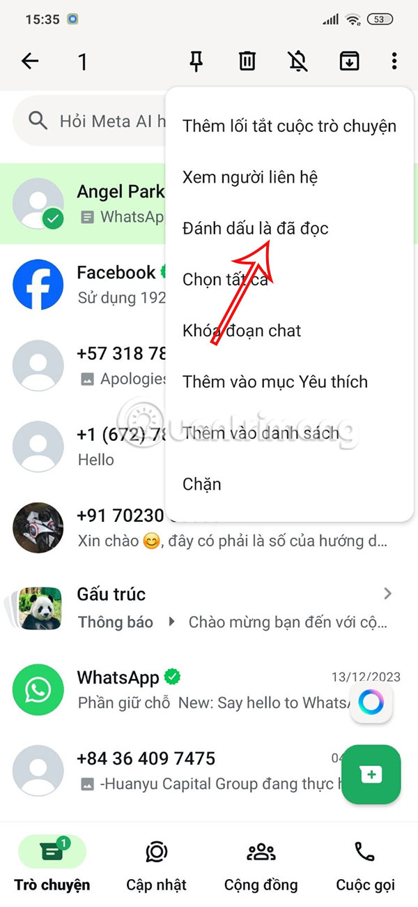 Đánh dấu tin nhắn WhatsApp đã đọc