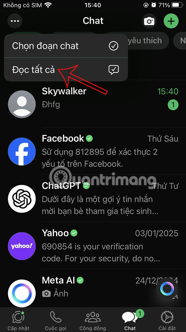 Đã đọc tất cả tin nhắn WhatsApp iPhone
