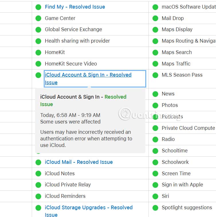 Kiểm tra trạng thái máy chủ Apple