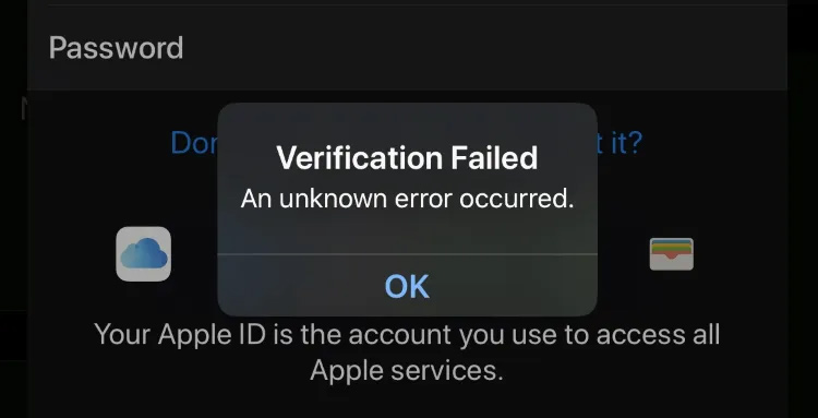 Thông báo lỗi xác minh iCloud 