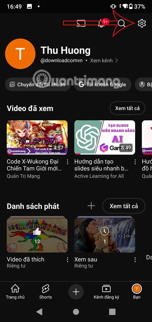 Cài đặt YouTube