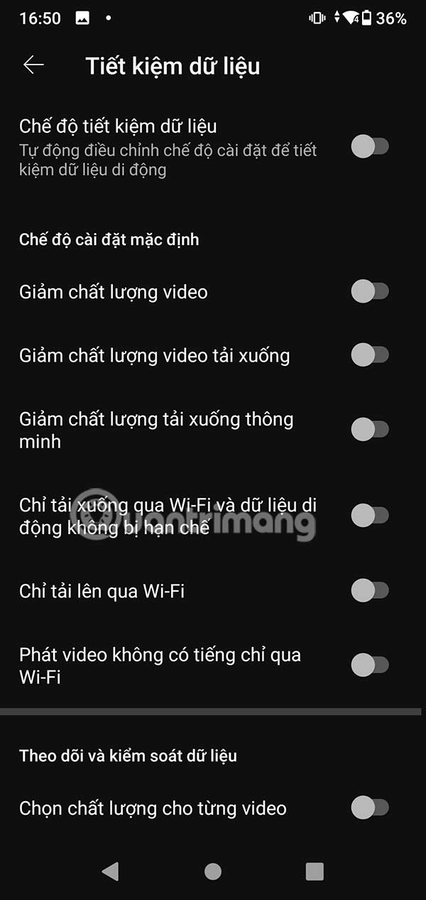 Thiết lập tiết kiệm dữ liệu YouTube