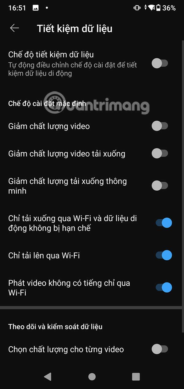Chỉnh tiết kiệm dữ liệu YouTube