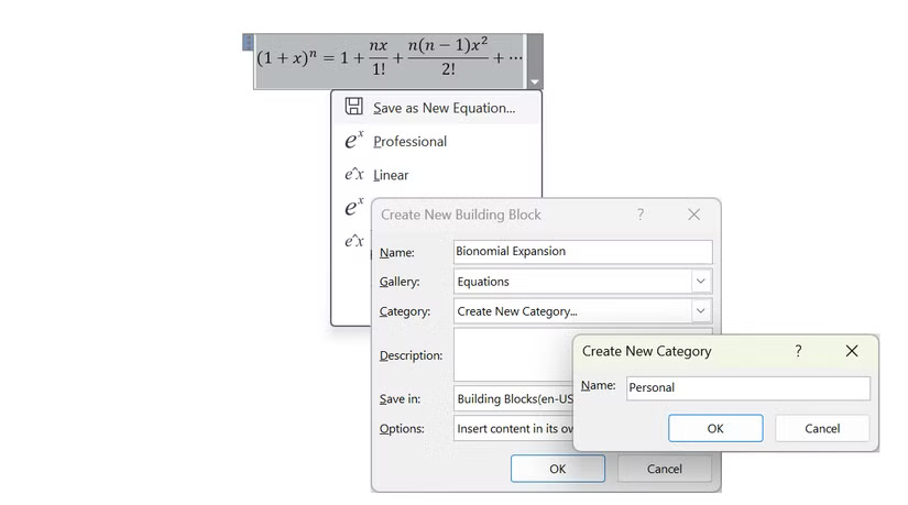 Lưu phương trình trong Microsoft Word