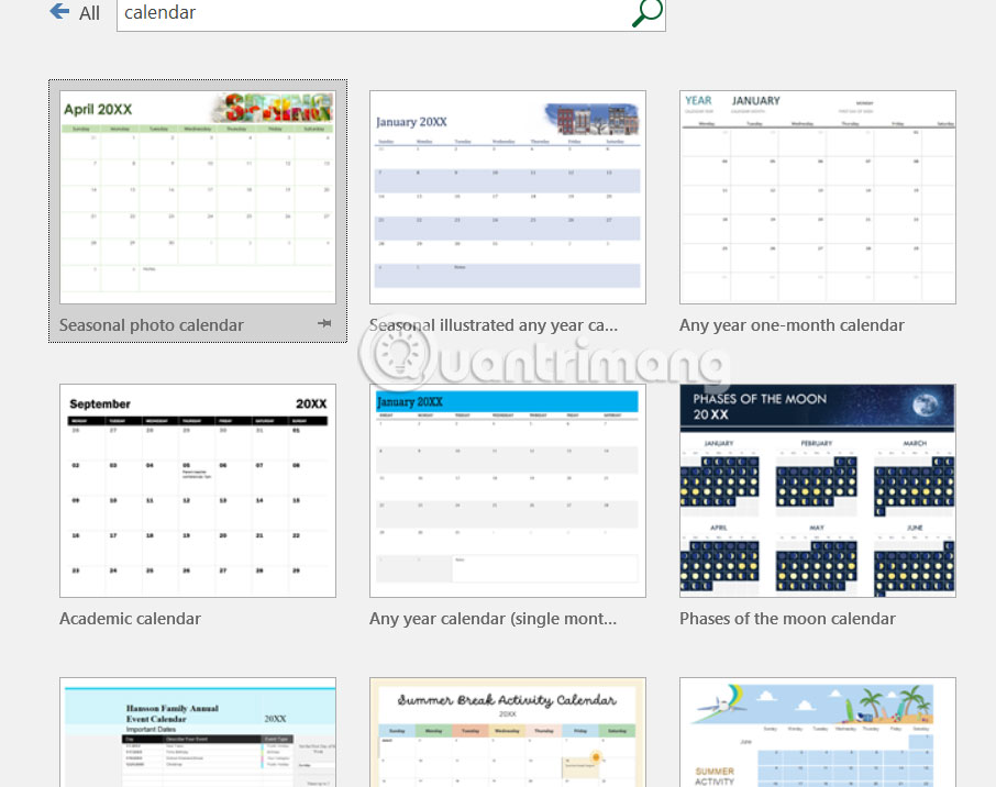 Lịch trên Excel máy tính