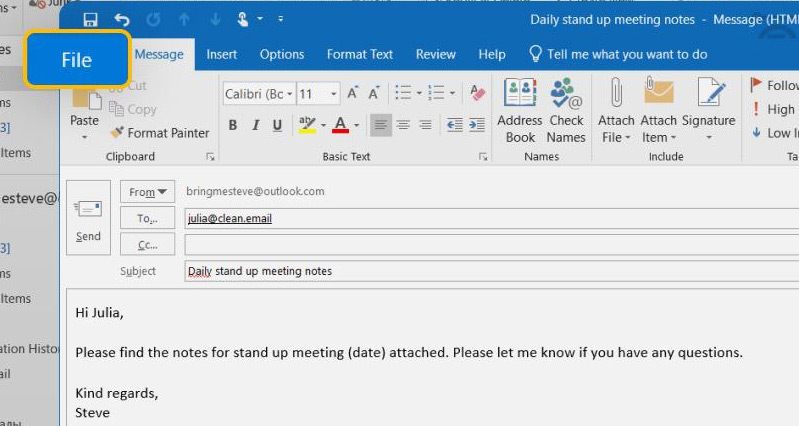 Mẫu email trên Outlook máy tính