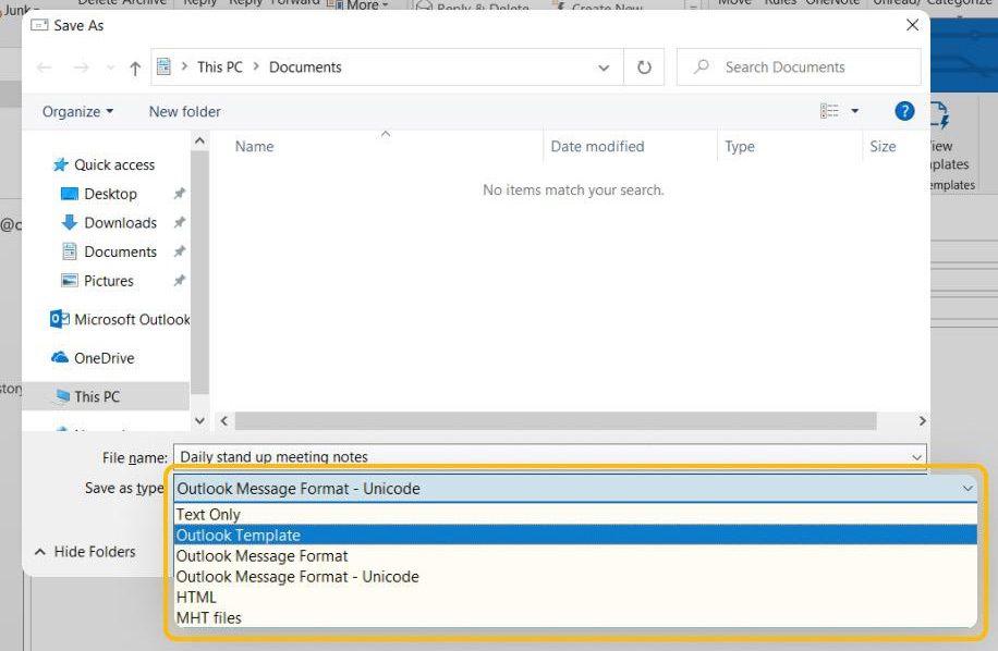 Lưu lại mẫu Outlook máy tính