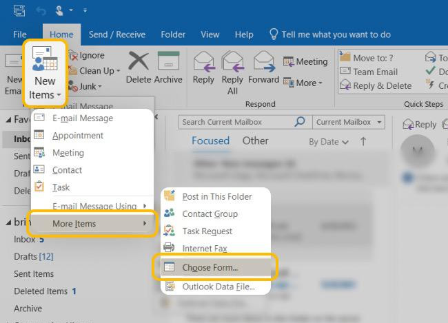 Chọn form cho email Outlook máy tính