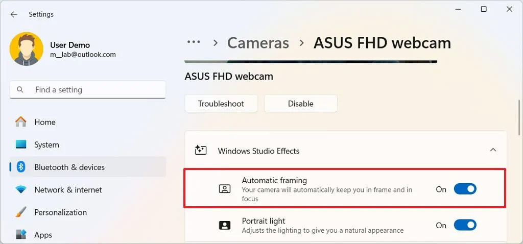 Hiệu ứng camera trên Windows 11