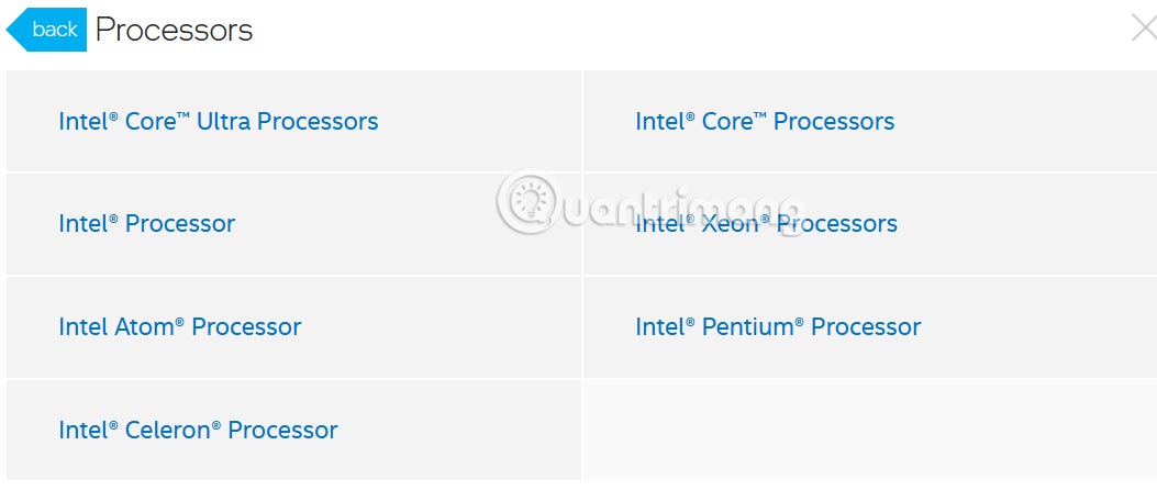 Xem thông tin trên trang web Intel