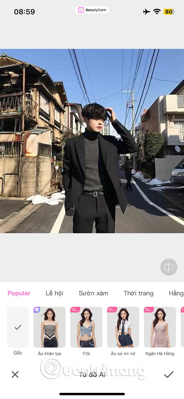 Mẫu trang phục trên BeautyCam
