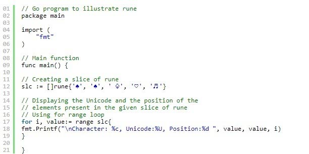 Ví dụ cách dùng Rune trong Golang