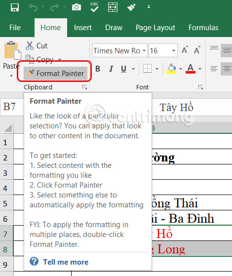 Công cụ Format Painter