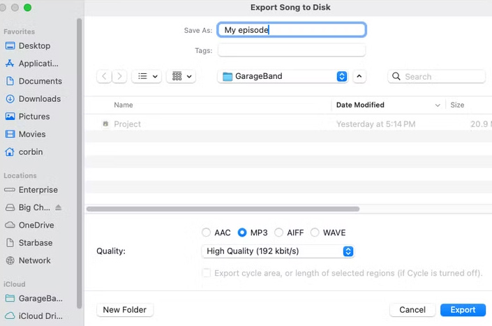 Lưu podcast trên GarageBand