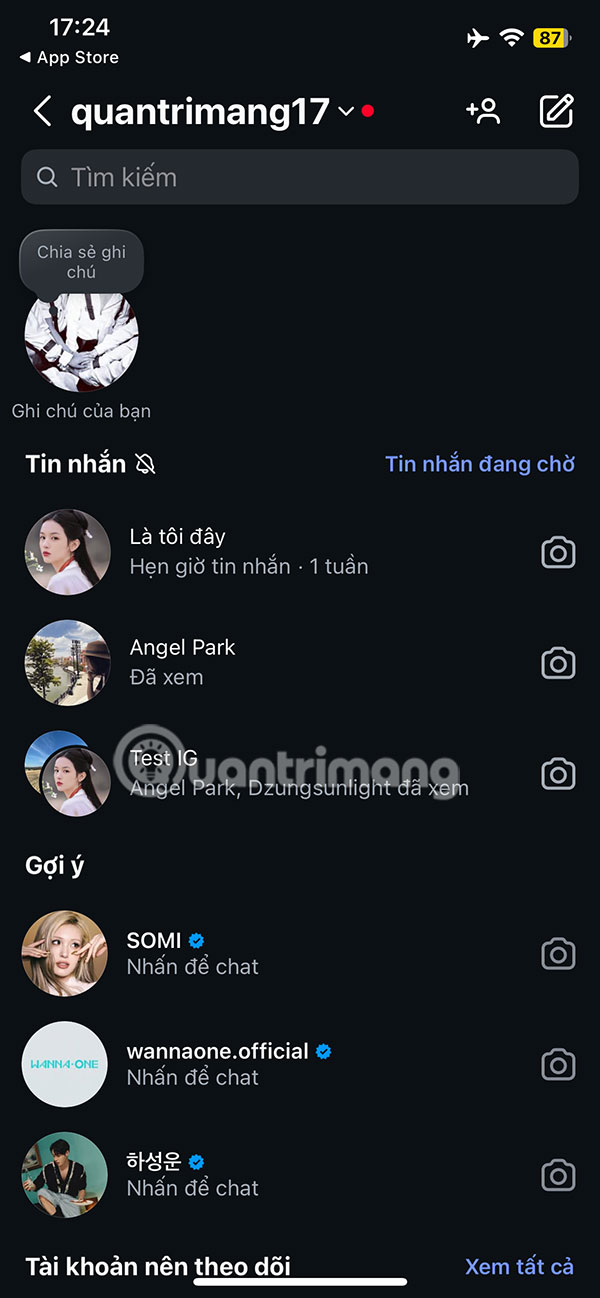 Nhắn tin trên Instagram