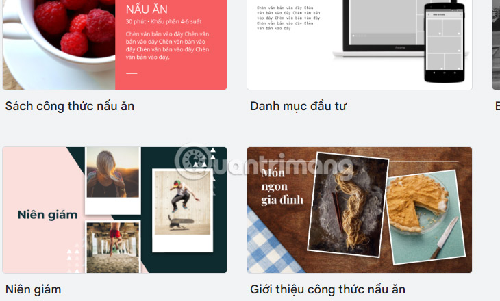 Thư viện mẫu trên Google Slides