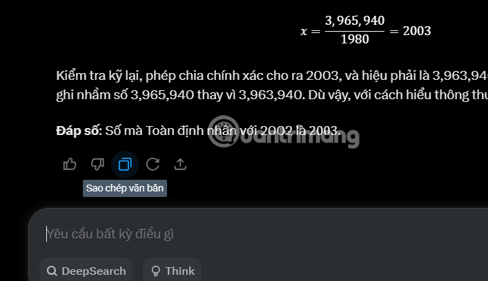 Copy nội dung phản hồi trong Grok 3