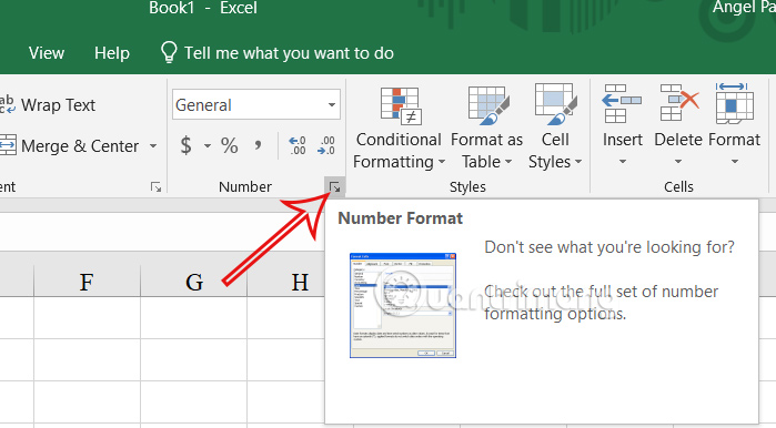 Chỉnh định dạng trong Excel 