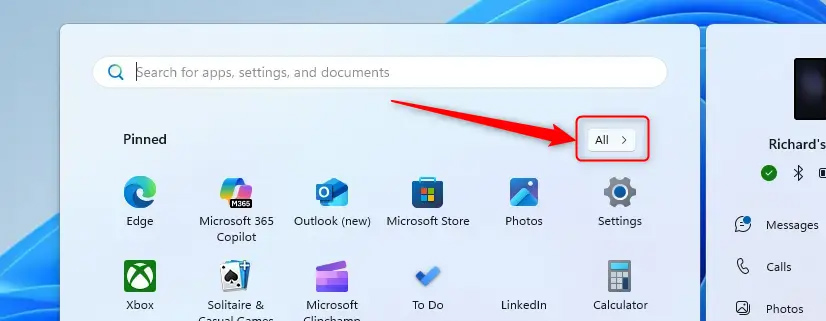 Chọn All apps Windows 11