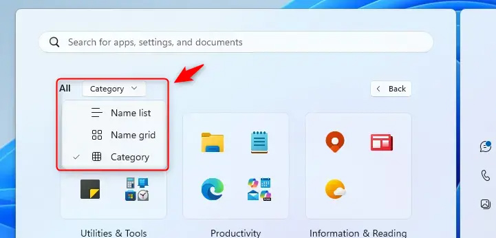Cách chỉnh chế độ xem All app trên Start menu Windows 11