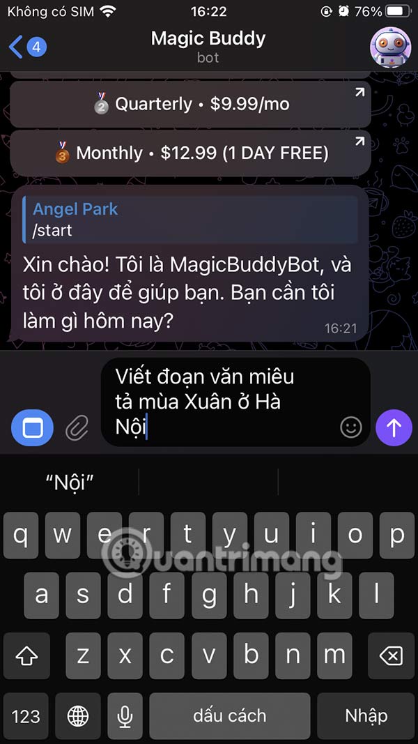 Nhập câu hỏi MagicBuddy